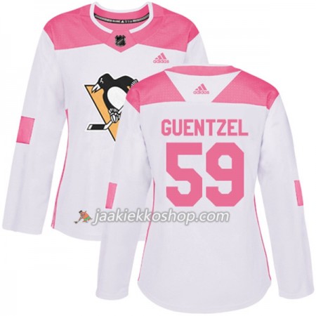 Nainen NHL Pittsburgh Penguins Pelipaita Jake Guentzel 59 Adidas 2017-2018 Valkoinen Vaaleanpunainen Fashion Authentic